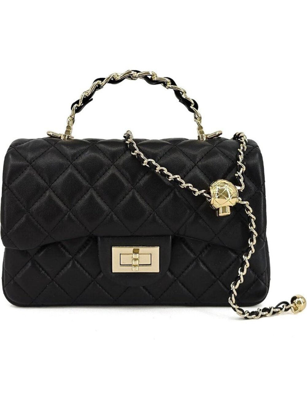 Chic Small Quilted Leather Crossbody Bag with Gold-Tone Handle & Flap Closure